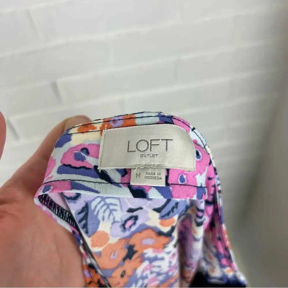 LOFT Multi Color Floral Side Ruffle Skirt Size M